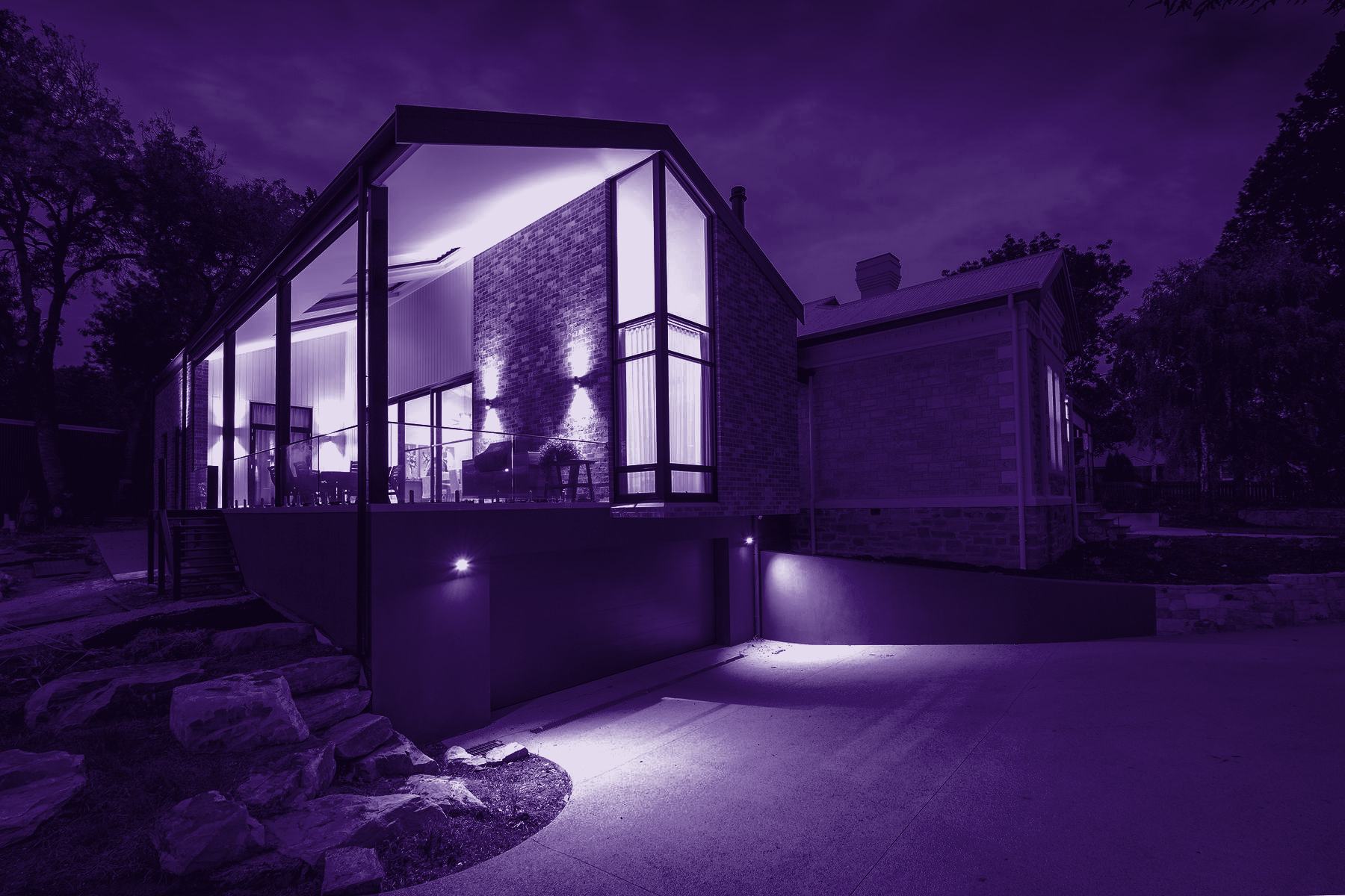Modern residence at dusk